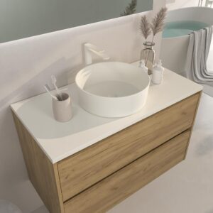 Mueble de baño suspendido 2 cajones CARMEN con tapa lavabo SOLID SURFACE Osiris