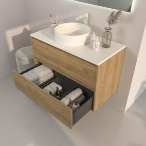 Mueble de baño suspendido 2 cajones CARMEN con tapa lavabo SOLID SURFACE Osiris