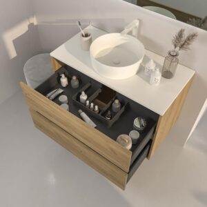 Mueble de baño suspendido 2 cajones CARMEN con tapa lavabo SOLID SURFACE Osiris