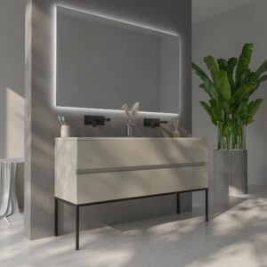 Mueble de baño DUNE con patas 4 cajones con encimera SOLID SURFACE 2 senos