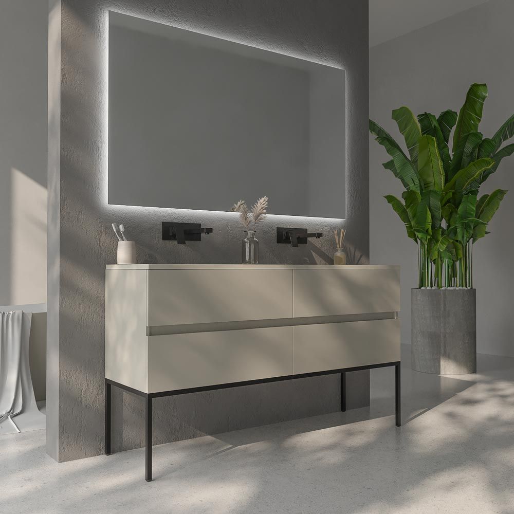 Mueble de baño DUNE con patas 4 cajones con encimera SOLID SURFACE 2 senos - Imagen 5