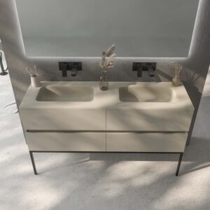 Mueble de baño DUNE con patas 4 cajones con encimera SOLID SURFACE 2 senos