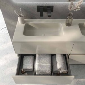 Mueble de baño DUNE con patas 4 cajones con encimera SOLID SURFACE 2 senos