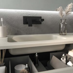 Mueble de baño DUNE con patas 4 cajones con encimera SOLID SURFACE 2 senos