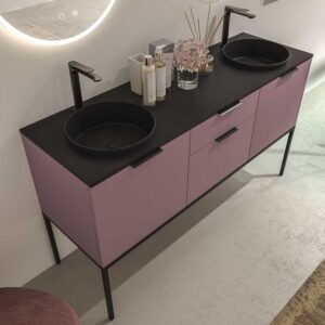 Mueble de baño ELLA con patas 2 cajones - 2 puertas con encimera SOLID SURFACE 2 senos