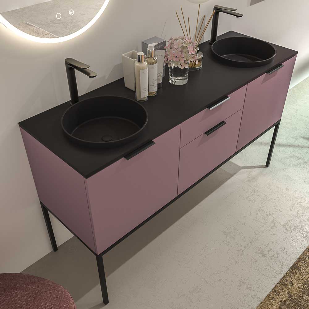 Mueble de baño ELLA con patas 2 cajones - 2 puertas con encimera SOLID SURFACE 2 senos - Imagen 3