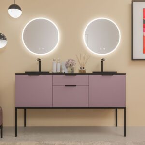 Mueble de baño ELLA con patas 2 cajones - 2 puertas con encimera SOLID SURFACE 2 senos