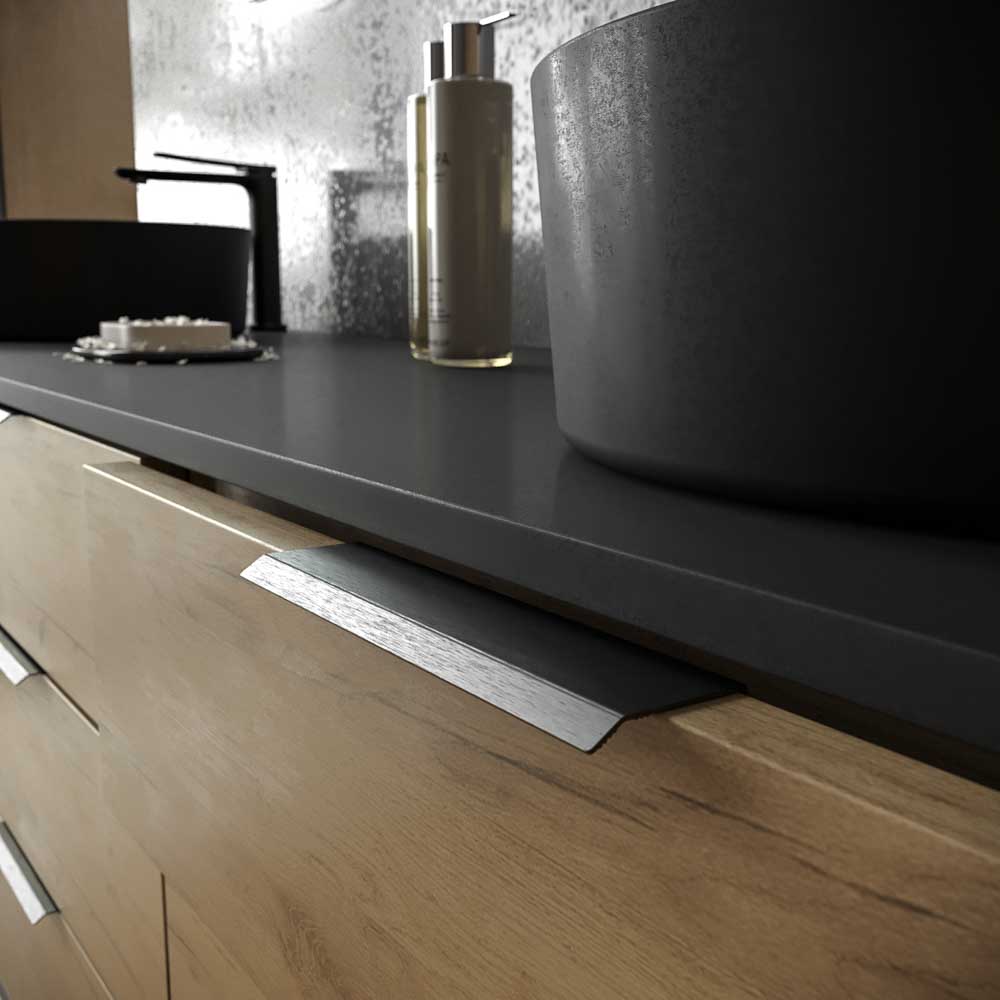 Mueble de baño ELLA con patas 3 puertas con tapa SOLID SURFACE 2 senos ROBLE CLARO - Imagen 2
