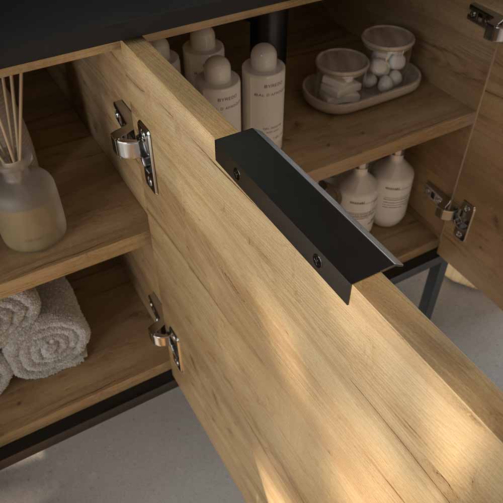 Mueble de baño ELLA con patas 3 puertas con tapa SOLID SURFACE 2 senos ROBLE CLARO - Imagen 6