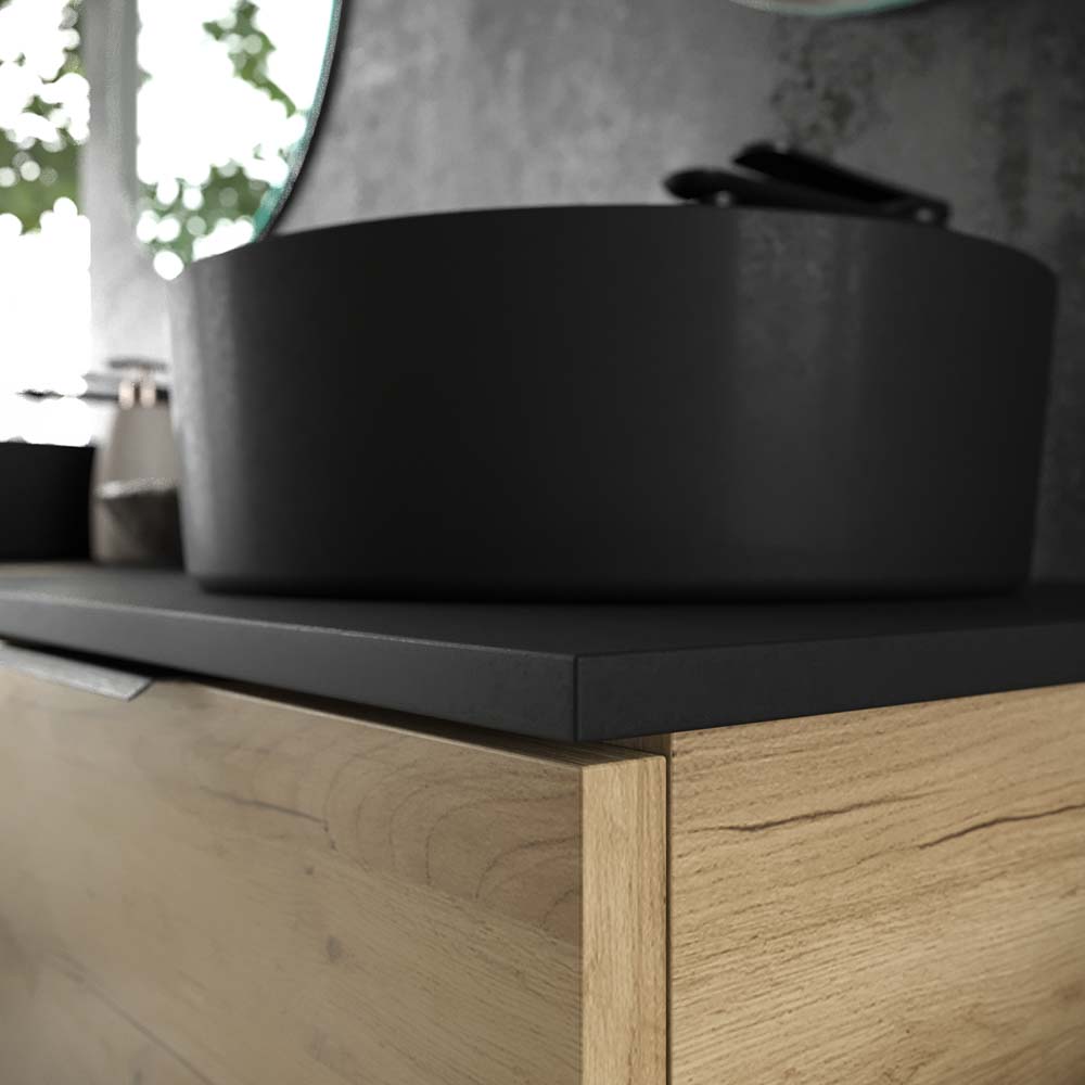 Mueble de baño ELLA con patas 3 puertas con tapa SOLID SURFACE 2 senos ROBLE CLARO - Imagen 5