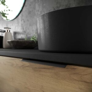 Mueble de baño ELLA con patas 3 puertas con tapa SOLID SURFACE 2 senos ROBLE CLARO