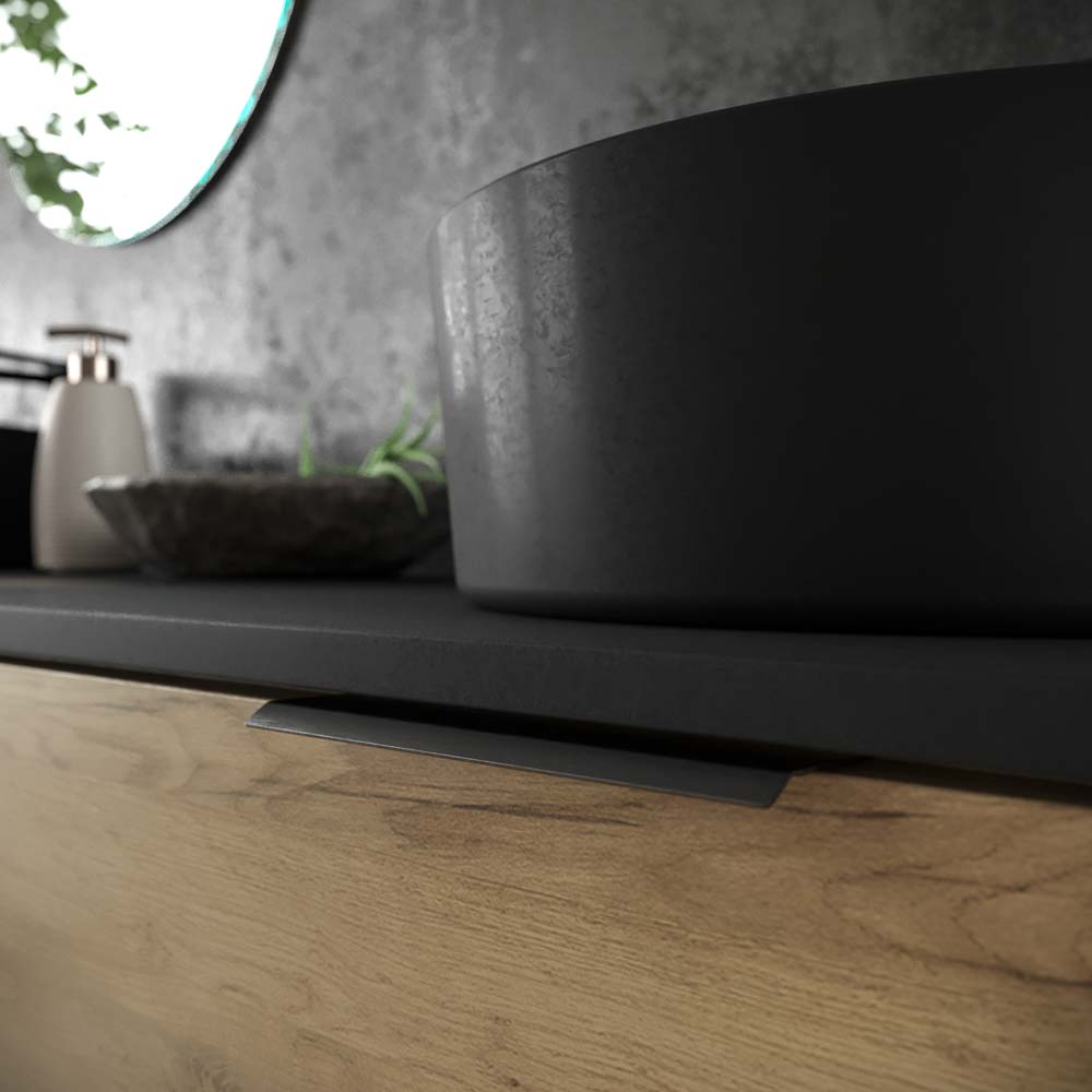 Mueble de baño ELLA con patas 3 puertas con tapa SOLID SURFACE 2 senos ROBLE CLARO - Imagen 3