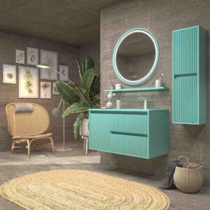 Mueble de baño suspendido 2 cajones / 1 puerta MILIA con lavabo Solid Surface  VERDE LUMINOSO