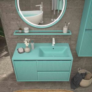 Mueble de baño suspendido 2 cajones / 1 puerta MILIA con lavabo Solid Surface  VERDE LUMINOSO