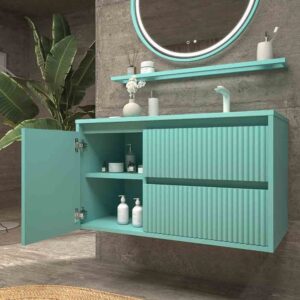 Mueble de baño suspendido 2 cajones / 1 puerta MILIA con lavabo Solid Surface  VERDE LUMINOSO