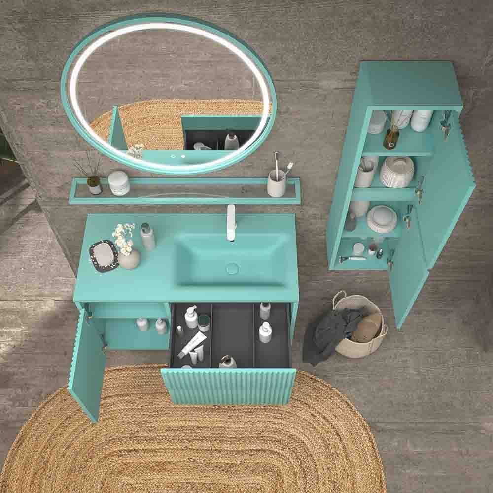 Mueble de baño suspendido 2 cajones / 1 puerta MILIA con lavabo Solid Surface VERDE LUMINOSO - Imagen 7