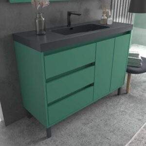 Mueble de baño BOX a suelo 120 cm 3 cajones / 2 puertas con lavabo resina 6 cm . VERDE PATINA