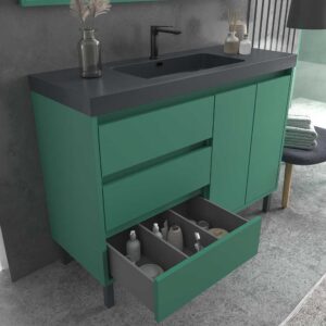 Mueble de baño BOX a suelo 120 cm 3 cajones / 2 puertas con lavabo resina 6 cm . VERDE PATINA