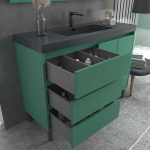 Mueble de baño BOX a suelo 120 cm 3 cajones / 2 puertas con lavabo resina 6 cm . VERDE PATINA