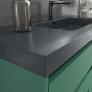 Mueble de baño BOX a suelo 120 cm 3 cajones / 2 puertas con lavabo resina 6 cm . VERDE PATINA