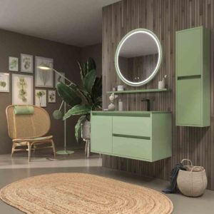 Mueble de baño suspendido 2 cajones / 1 puerta CLAIRE con lavabo Solid Surface VERDE PALIDO