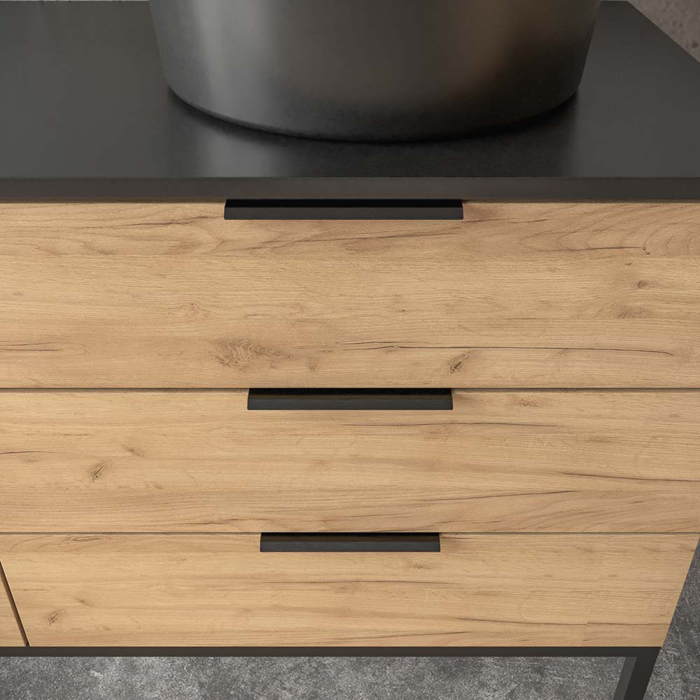 Mueble de baño ELLA con patas 6 cajones con tocador ROBLE CLARO con tapa SOLID SURFACE lavabo OSIRIS - Imagen 7