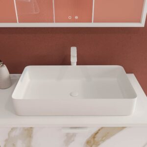 Mueble de baño GRATE con patas 2 cajones acabado mármol CALACATTA GOLD con tapa y lavabo SOLID SURFACE Fogo