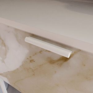 Mueble de baño GRATE con patas 2 cajones acabado mármol CALACATTA GOLD con tapa y lavabo SOLID SURFACE Fogo