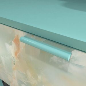Mueble de baño GRATE con patas 2 cajones acabado mármol ONIX AZUL con tapa y lavabo SOLID SURFACE Fogo