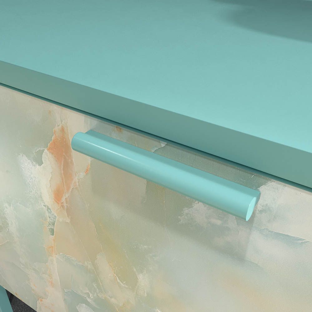 Mueble de baño GRATE con patas 2 cajones acabado mármol ONIX AZUL con tapa y lavabo SOLID SURFACE Fogo - Imagen 4