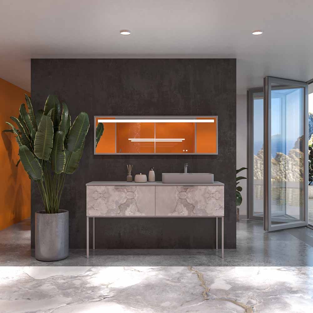 Mueble de baño GRATE con patas 2 cajones acabado mármol ONIX GRIS con tapa y lavabo SOLID SURFACE Fogo - Imagen 9