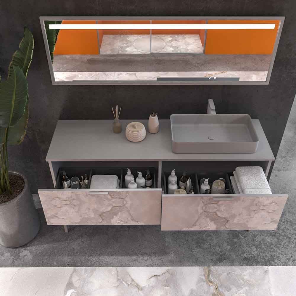 Mueble de baño GRATE con patas 2 cajones acabado mármol ONIX GRIS con tapa y lavabo SOLID SURFACE Fogo - Imagen 8