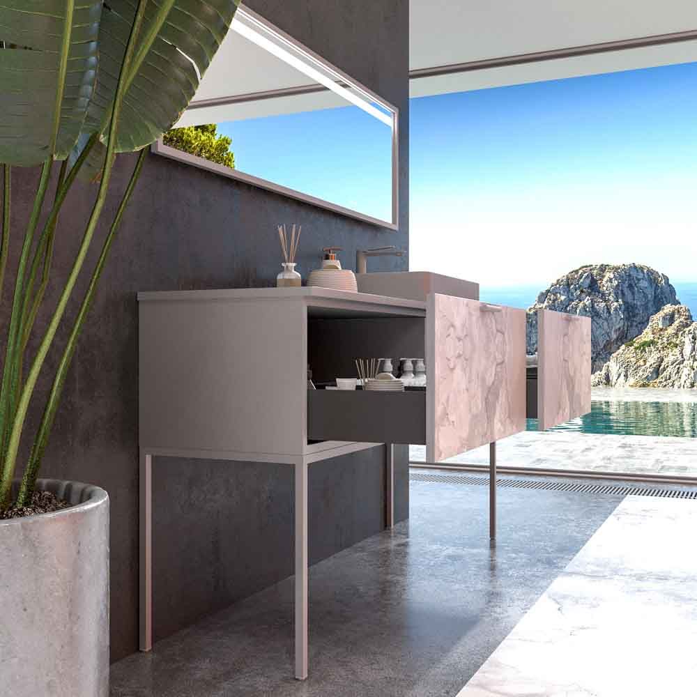 Mueble de baño GRATE con patas 2 cajones acabado mármol ONIX GRIS con tapa y lavabo SOLID SURFACE Fogo - Imagen 5