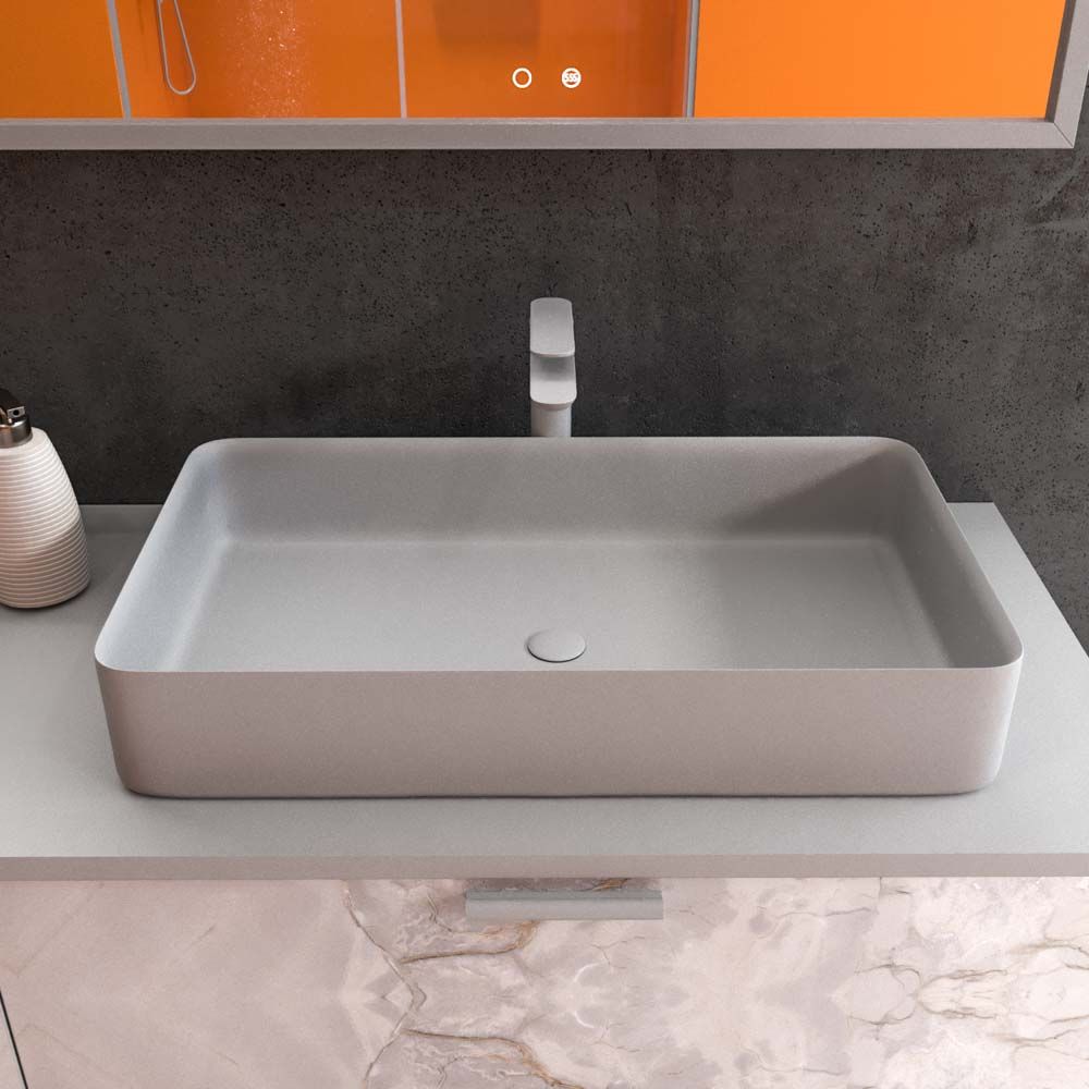 Mueble de baño GRATE con patas 2 cajones acabado mármol ONIX GRIS con tapa y lavabo SOLID SURFACE Fogo - Imagen 2
