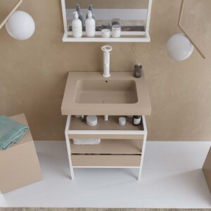 Mueble de baño INDEX estructura con patas 1 cajón lavabo suspendido MOKA-BLANCO
