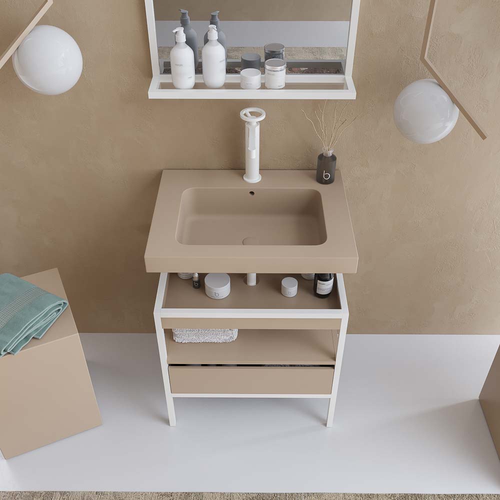 Mueble de baño INDEX estructura con patas 1 cajón lavabo suspendido MOKA-BLANCO - Imagen 2