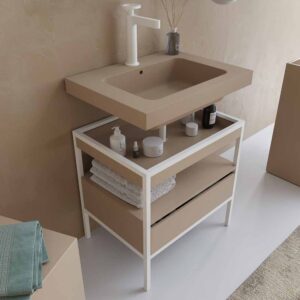 Mueble de baño INDEX estructura con patas 1 cajón lavabo suspendido MOKA-BLANCO