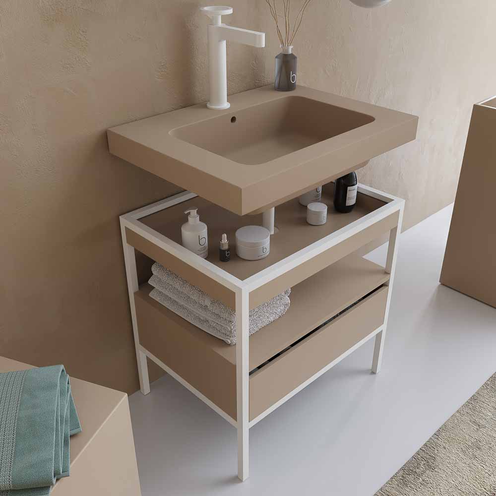 Mueble de baño INDEX estructura con patas 1 cajón lavabo suspendido MOKA-BLANCO - Imagen 3