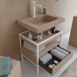 Mueble de baño INDEX estructura con patas 1 cajón lavabo suspendido MOKA-BLANCO