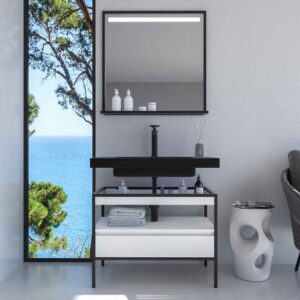 Mueble de baño INDEX estructura con patas 1 cajón lavabo suspendido BLANCO-NEGRO