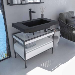 Mueble de baño INDEX estructura con patas 1 cajón lavabo suspendido BLANCO-NEGRO