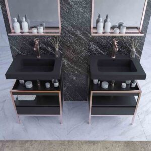 Mueble de baño INDEX estructura con patas 1 cajón lavabo suspendido NEGRO-ORO ROSA