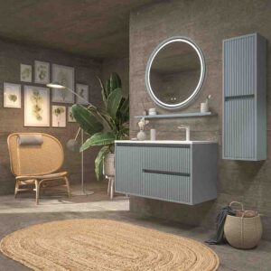 Mueble de baño suspendido 2 cajones / 1 puerta MILIA con lavabo Solid Surface  GRIS PERLA