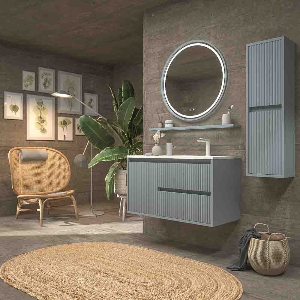 Mueble de baño suspendido 2 cajones / 1 puerta MILIA con lavabo Solid Surface GRIS PERLA - Imagen 7