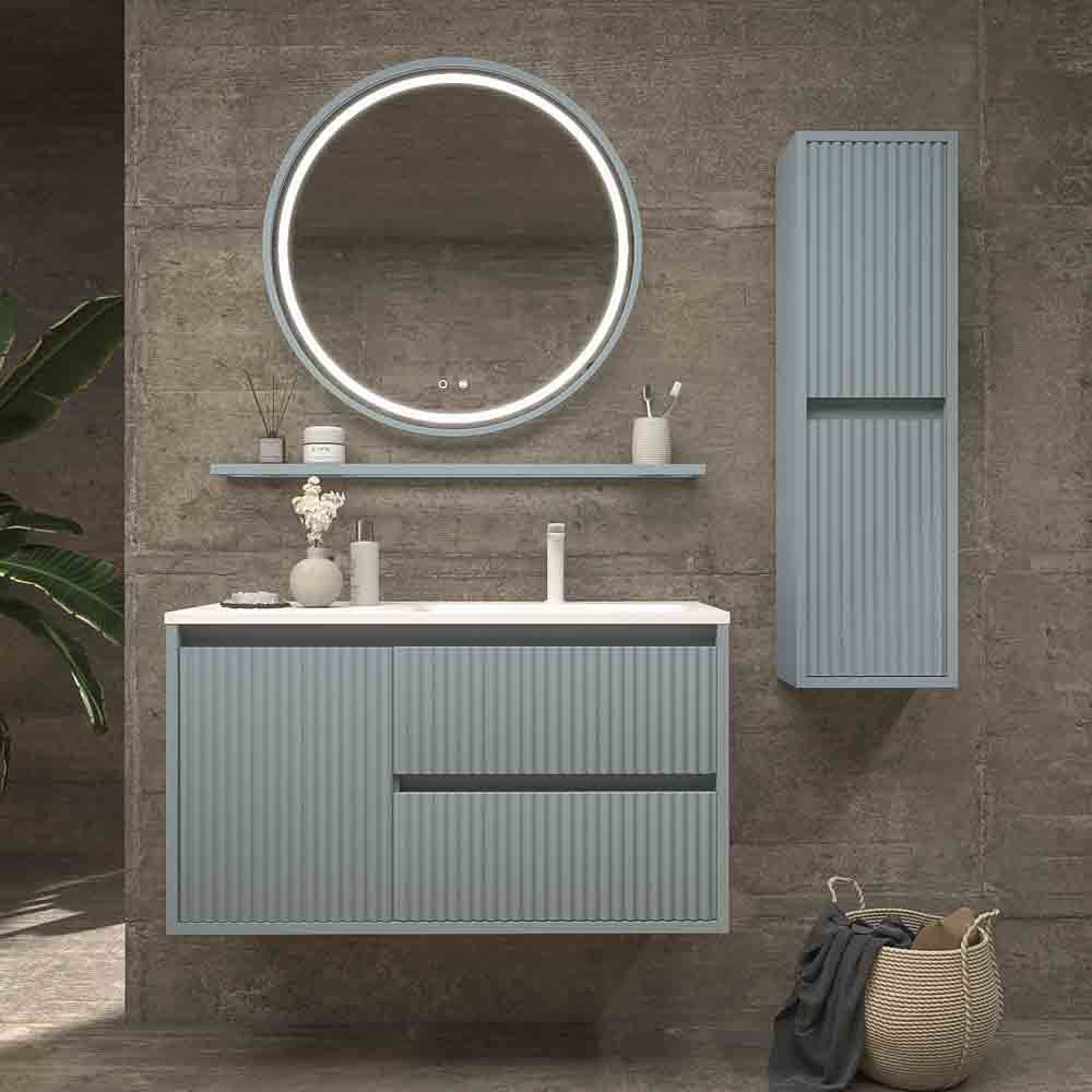 Mueble de baño suspendido 2 cajones / 1 puerta MILIA con lavabo Solid Surface GRIS PERLA
