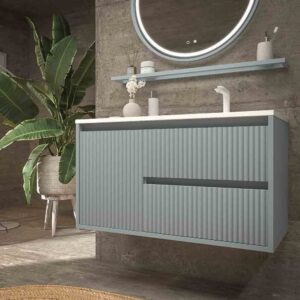 Mueble de baño suspendido 2 cajones / 1 puerta MILIA con lavabo Solid Surface  GRIS PERLA