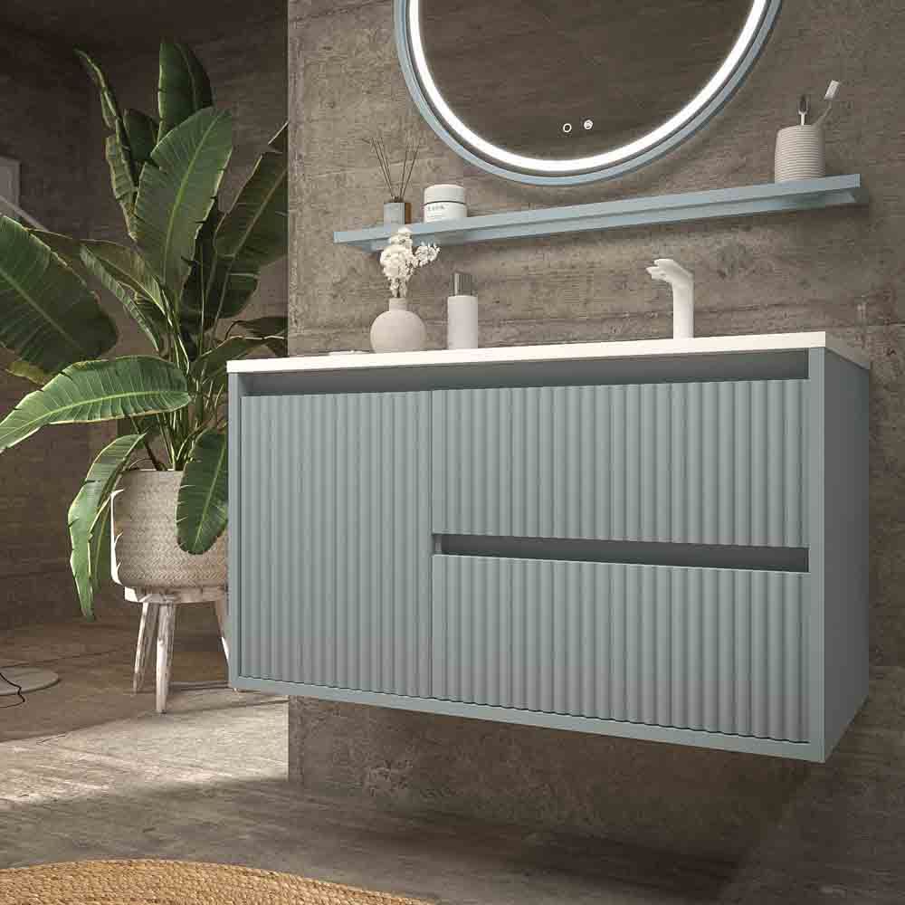 Mueble de baño suspendido 2 cajones / 1 puerta MILIA con lavabo Solid Surface GRIS PERLA - Imagen 6