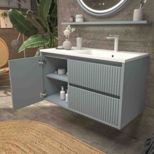 Mueble de baño suspendido 2 cajones / 1 puerta MILIA con lavabo Solid Surface  GRIS PERLA