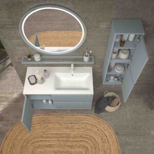 Mueble de baño suspendido 2 cajones / 1 puerta MILIA con lavabo Solid Surface  GRIS PERLA