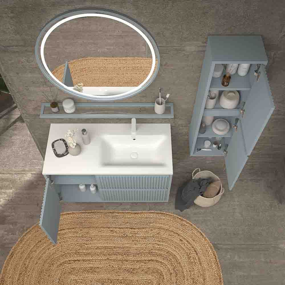 Mueble de baño suspendido 2 cajones / 1 puerta MILIA con lavabo Solid Surface GRIS PERLA - Imagen 8